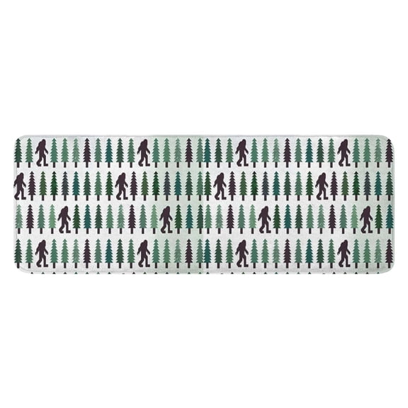 Green Bigfoot and Tree Pattern Kitchen Rug Mat,Kitchen Runner Rugs Non Skid Washable,Decorative Kitchen Floor Mats for Kitchen,Sink,Laundry,17"x47.2"