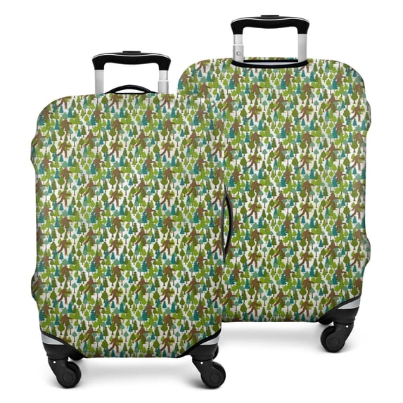 Green Bigfoot and Tree Pattern Luggage Cover Fashion Suitcase Cover Baggage Covers Fit 25-28 Inch Luggage (Go Travel)