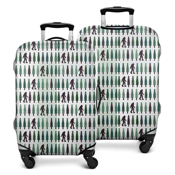 Green Bigfoot and Tree Pattern Luggage Cover Fashion Suitcase Cover Baggage Covers Fit 25-28 Inch Luggage (Go Travel)