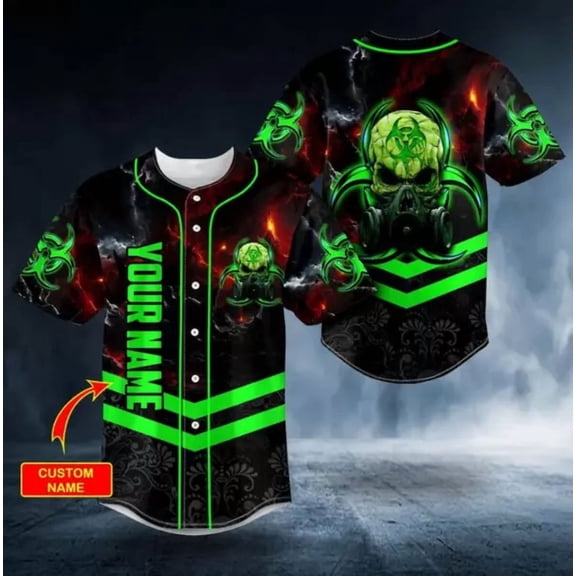 Green Biohazard Skull Custom 3D BASEBALL JERSEY SHIRT US ALL OVER PRINT - Hot Sale 2026
