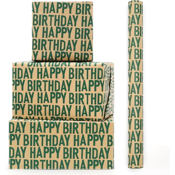 Benefree, Green Happy Birthday Script Wrapping Paper, 17" x 10 ft ...