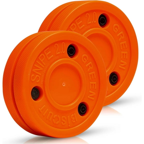 Green Biscuit Orange Ice Hockey Puck New 2.0 Snipe 2 Pack/GB Sticker