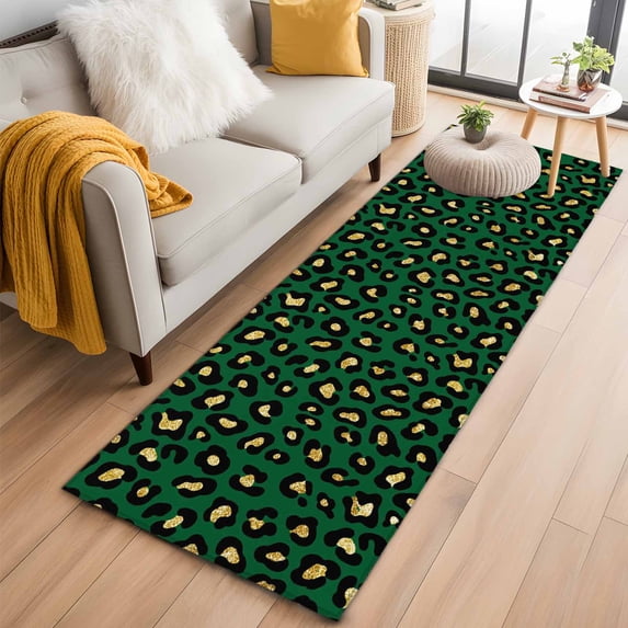 Green Black 2'x6' Runner Rugs for Hallway Kitchen Bedside Non Slip Washable, Elegant Modern Abstract Art Luxury Entryway Rug Runners with Rubber Backing, Long Carpet Runner for Laundry Room