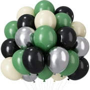 Green and Black Balloons, 12 Inch Metallic Silver Green Sand White Black Party Balloons Soccer Game Helium Latex Balloon for Boys Birthday Baby Shower Gaming Football Theme Party Decorations