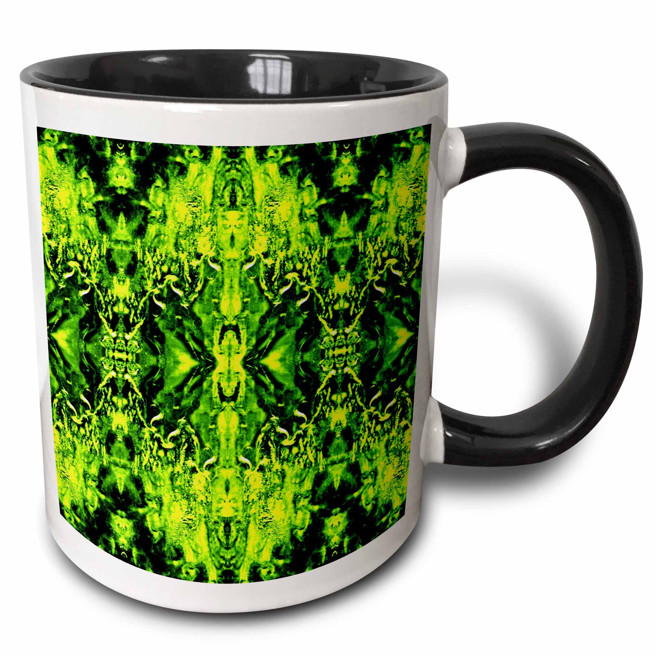 Gothic Mug Rug 3drose, Green Black Baroque Gothic Pattern, 15oz Two-tone Black Mug ...
