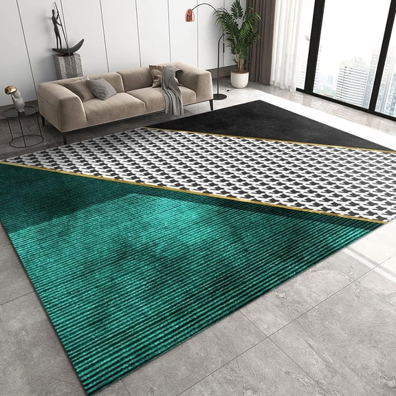 Green Black Bird Check Area Rug, Light Luxury Art Style Decorative Rug, Easy Clean Carpet with Anti-Slip Backing for Bedroom Living Room Dining Room Office 2x3ft(Small)
