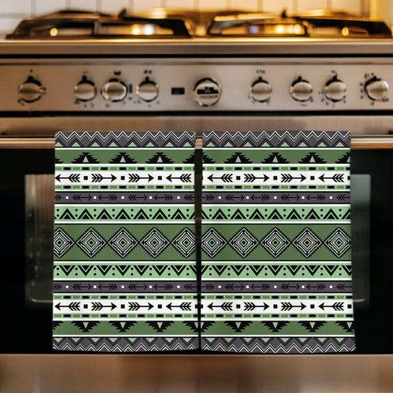 Green Black Boho Kitchen Towels Set of 4, Vintage Tribal Striped Southwestern Absorbent Dish Towels for Kitchen, Microfiber Hand Towel, Quick Drying Tea Towel for Cleaning Decorative Dishcloths