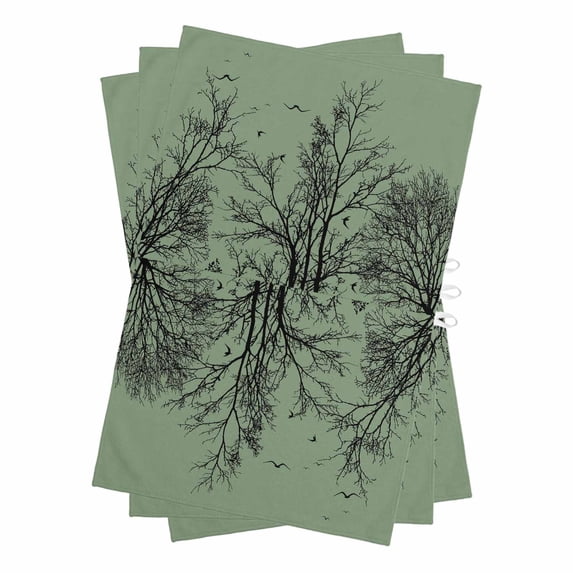Green Black Branches Kitchen Towels Set of 3, Water Absorbent Dish Towel, Botanical Dead Tree Birds Decorative Hand Towels - Quick Drying Cloth for Cooking Baking, 18x28 Inch