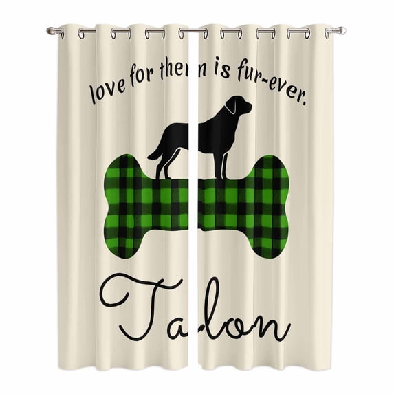Green Black Buffalo Checkered Kitchen Curtains Window Panels, Bones Cute Dogs Pets Insulated Window Treatment Curtain, Grommet Curtains for Bedroom/Living Room/Bathroom, 2 Piece 42"Wx84"L