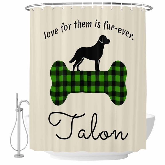 Green Black Buffalo Checkered Shower Curtain, Waterproof Shower Curtains for Bathroom, Bones Cute Dogs Pets Washable Fabric Bathtub Curtain Set Bath Decor with 12 Hooks 72"x78"