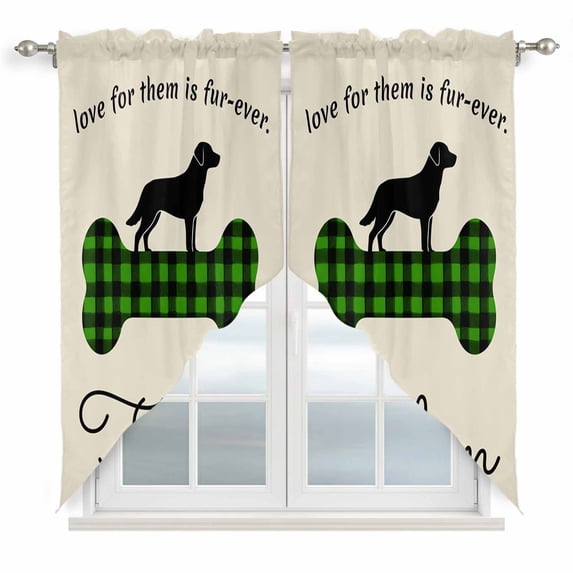 Green Black Buffalo Checkered Swag Valances for Windows, Kitchen Window Curtains Over Sink, Bones Cute Dogs Pets Window Treatment Curtains for Living Room/Bedroom Curtains 2 Panel Sets 36"x45"