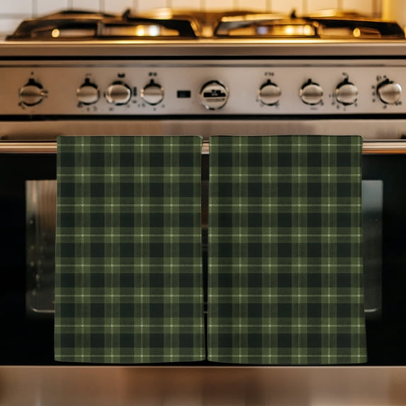 Green Black Buffalo Plaid Kitchen Towels Set of 3, Geometric Classic Checkered Absorbent Dish Towels for Kitchen, Microfiber Hand Towel, Quick Drying Tea Towel for Cleaning Decorative Dishcloths