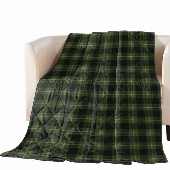 Green Black Buffalo Plaid Quilted Comforters Cooling Blanket Oversized King Size, Country Rustic Classic Farmhouse Checkered Cold Comfort for Hot Sleepers Lightweight Air Conditioning Quilt Blanket