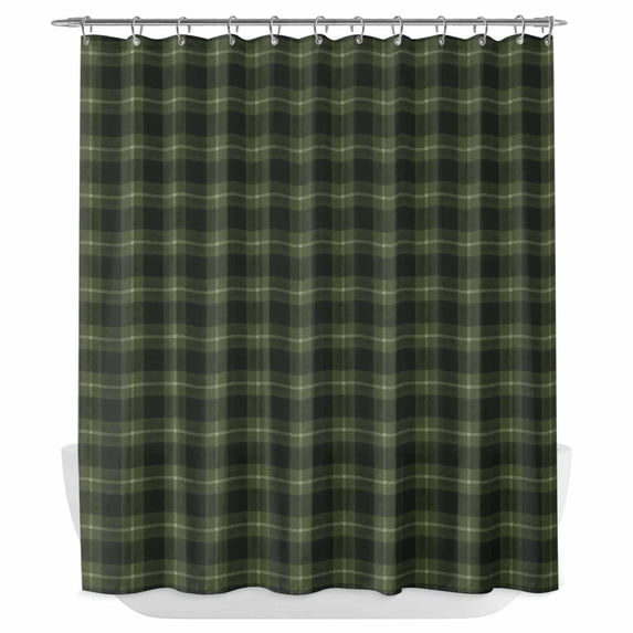 Green Black Buffalo Plaid Shower Curtain - Water Repellent Fabric Shower Curtains Washable, Geometric Classic Checkered Decorative Polyester Cloth Bathroom Curtains Modern Bath Decor 72"x72"