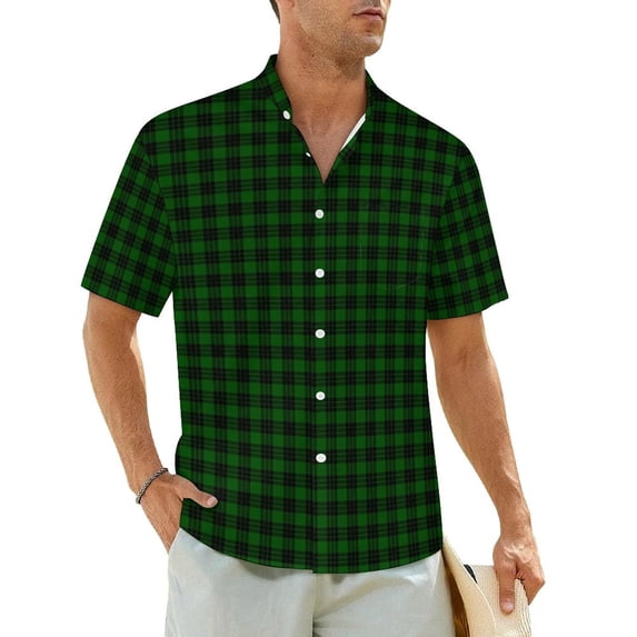 Green Black Casual Shirt Classic Checkered Vintage Summer Shirts Man Short Sleeves Vacati