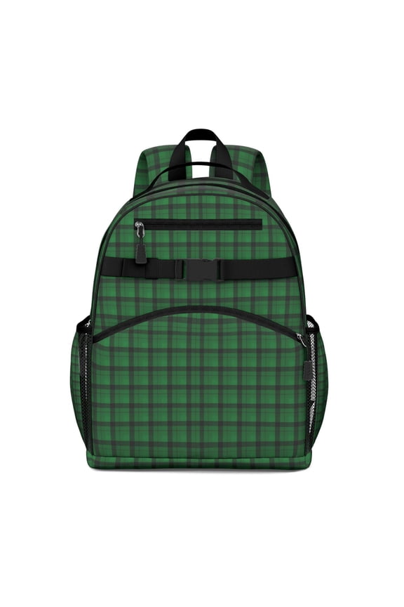Green Black Checkerboard Checkered Pattern Backpack for School,Cute School Bag,Schoolbag with Adjustable Shoulder Straps & Padded Back,15.25"x11.5"x5.25"