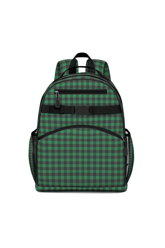 Green Black Checkerboard Checkered Pattern Backpack for School,Cute School Bag,Schoolbag with Adjustable Shoulder Straps & Padded Back,15.25"x11.5"x5.25"