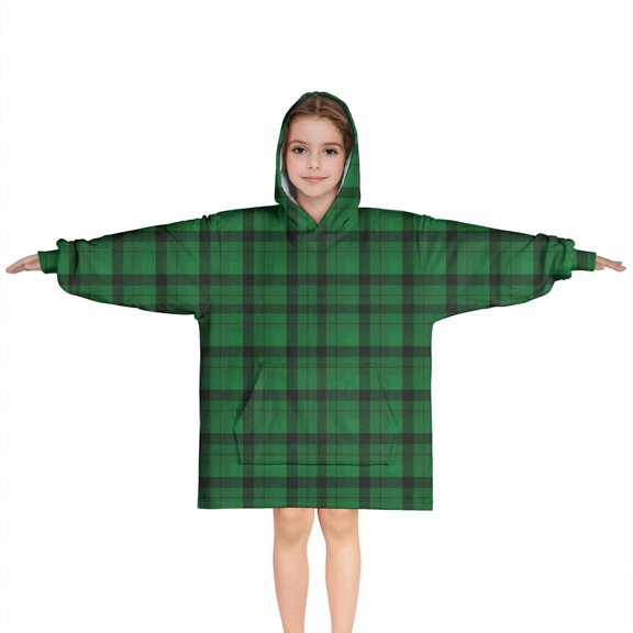 Green Black Checkerboard Checkered Pattern Blanket Hoodies for Kids 6-13YR Oversize Wearable Blanket Hoodies for Boys Girls Teens