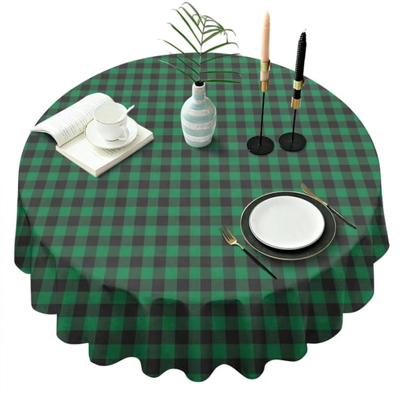 Green Black Checkerboard Checkered Pattern Round Tablecloth 60"x60",Wrinkle Wipeable Table Cloth for Kitchen Dining Room Picnic Patio Party