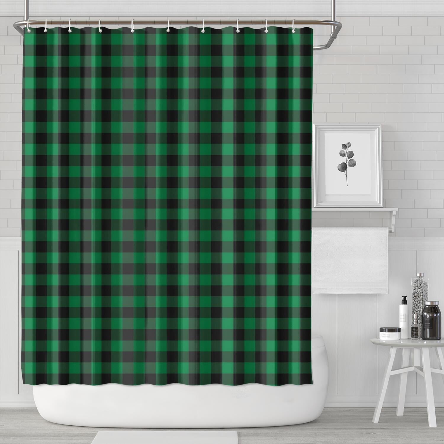 Green Black Checkerboard Checkered Pattern Shower Curtain 84"x72" ,Bathroom Decorative Shower Curtains Set with 12 Hooks,Modern Waterproof Washable Shower Curtain