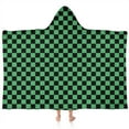 thumbnail image 1 of Green and Black Checkerboard Pattern Hooded Bath Towel，60"x35" for Ages 3 To 12 Kids, Quick Dry Lightweight Soft Microfiber Hood Beach Towel Cover Up for Kids, 1 of 7