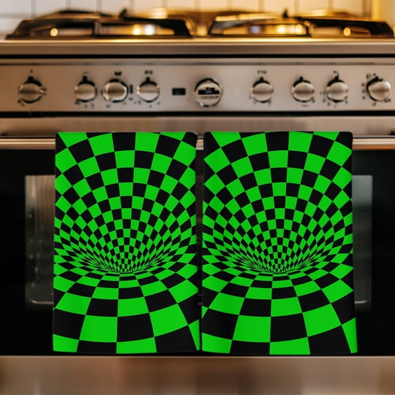 Green Black Checkered Kitchen Towels Set of 4, Modern Abstract Art Absorbent Dish Towels for Kitchen, Microfiber Hand Towel, Quick Drying Tea Towel for Cleaning Decorative Dishcloths