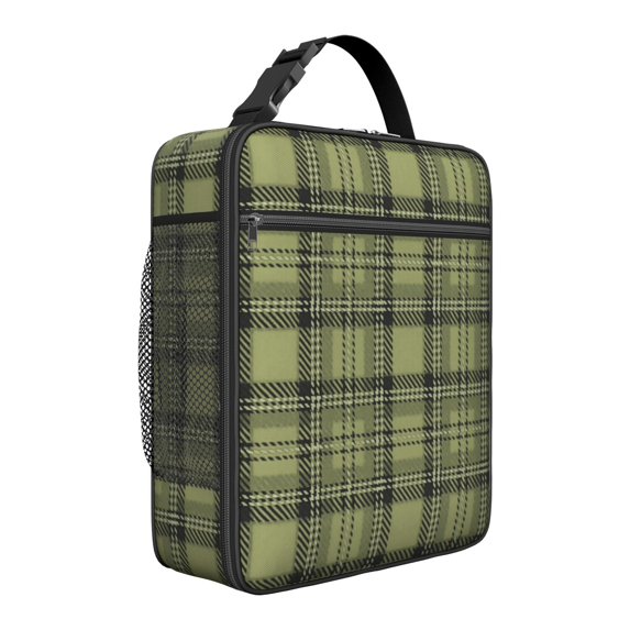 Green and Black Checkered Pattern Insulated Lunch Bag for Men Women,Waterproof Lunch Box for Work,Picnic or Travel,Thermal Insulation,10.63x9.06x3.54 Inches
