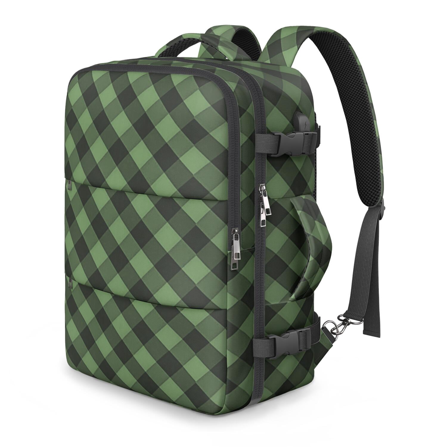 Green and Black Checkered Pattern Travel Laptop Backpack, Weekender ...