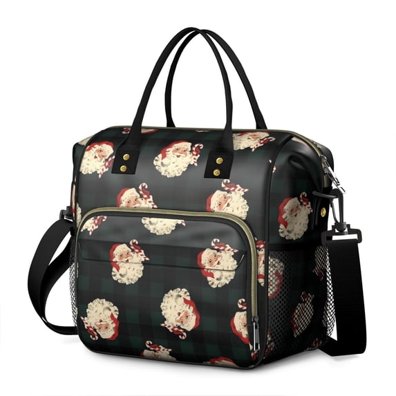 Green and Black Christmas Plaid Santa Pattern Womens Lunch Box for Work,Insulated Large Lunch Bag for Tween and Teen,Loncheras Para Mujer,Leakproof Adult Lunch Bag for Work,Beach,Travel,Picnic,Camping