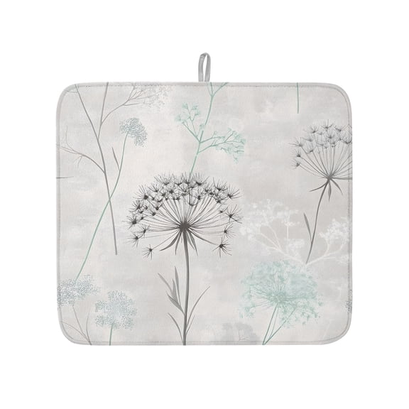 Green Black Dandelion Dish Drying Mats for Kitchen Counter,Absorbent Microfiber Dish Drainer Rack Mat Country Floral Art Drying Pad for Sinks,Utensils,Countertops,16x18in