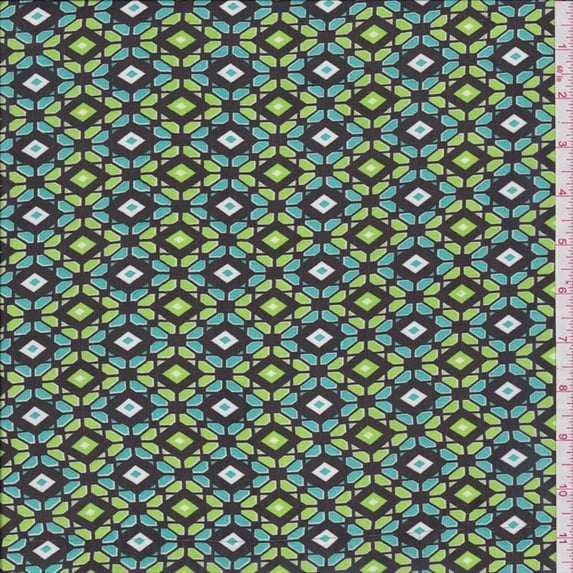 Green/Black Diamond Polyester Georgette, Fabric Sold By the Yard