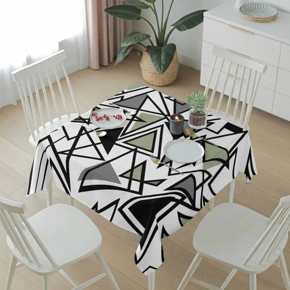 Green Black Geometric Triangle Table Cloth 54x54in, Waterproof Square Tablecloth Wipeable Tablecloths Modern Abstract Art Table Covers for Dining Tables Party Indoor Outdoor