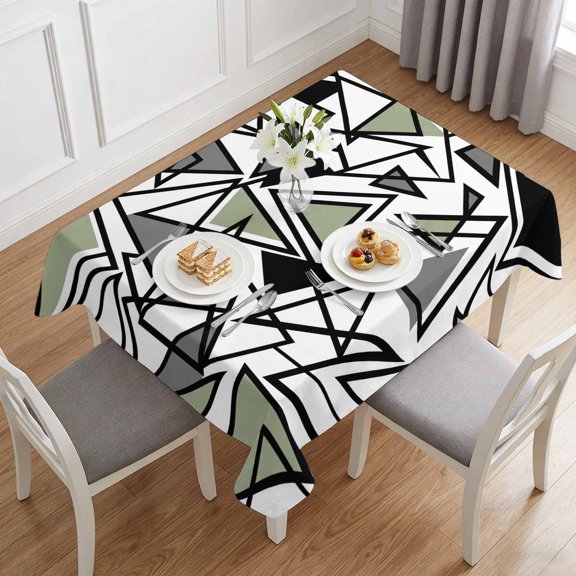 Green Black Geometric Triangle Table Cloth 60x84in, Waterproof Rectangle Tablecloth Wipeable Tablecloths Modern Abstract Art Table Covers for Dining Tables Party Indoor Outdoor