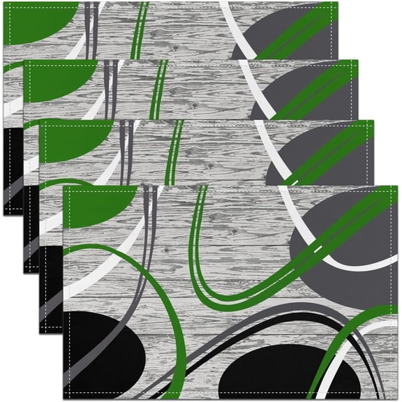Green Black Grey Placemats Set of 4 12"x18" Modern Wavy Circles Placemats for Dining Table Indoor Outdoor Kitchen Modern Abstract Art Table Mats Placemat Stripe Swirl Decor Table Place Mats