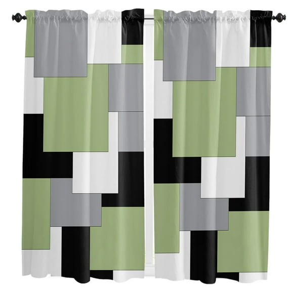 Green Black Grey Splicing Color Blocks Curtain Home Decoration Living Room Short Curtains Window Treatments For Kitchen Bedroom