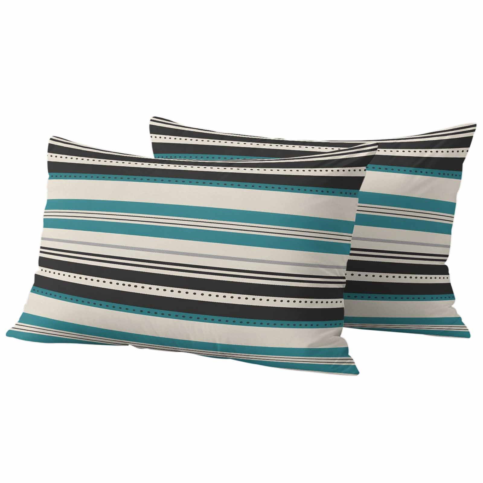 Green Black Grey Striped Outdoor Waterproof Pillow Covers, Farmhouse Vintage Stripe Decorative Rectangle Throw Pillowcase Sofa Cushion Sham for Patio/Couch/Chair, 20"x12" 2 Pack