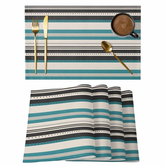 Green Black Grey Striped Placemats Set of 12 Farmhouse Vintage Stripe Place Mats Indoor Wipeable Table Mats Washable Cloth Dining Table Placemats for Kitchen Holiday Party Home Decor 13x19 Inch