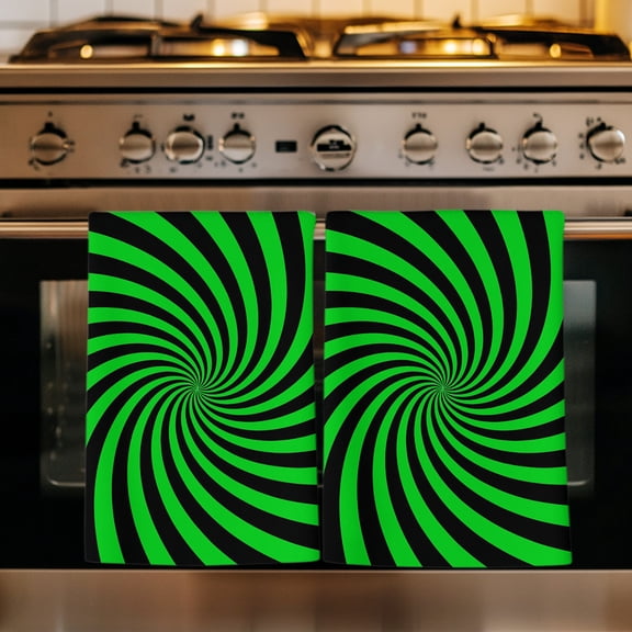 Green Black Kitchen Towels Set of 1, Farmhouse Striped Spiral Vortex Abstract Absorbent Dish Towels for Kitchen, Microfiber Hand Towel, Quick Drying Tea Towel for Cleaning Decorative Dishcloths