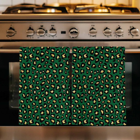 Green Black Kitchen Towels Set of 3, Elegant Modern Abstract Art Luxury Absorbent Dish Towels for Kitchen, Microfiber Hand Towel, Quick Drying Tea Towel for Cleaning Decorative Dishcloths
