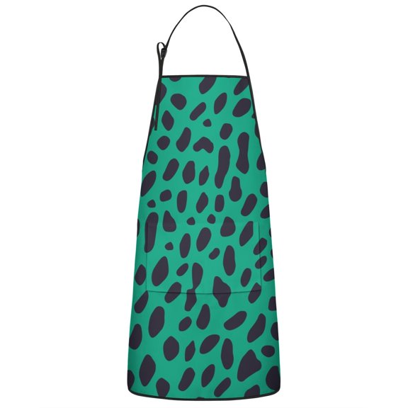 Green and Black Of Leopard Print Apron-Garden Aprons for Women with Pockets-Cotton Linen Waterproof Kitchen Cooking Gardening Aprons Adjustable for Kitchen,Cooking,BBQ and Salon 33x27 Inch