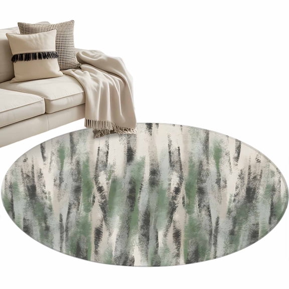 Green Black Nostalgia Pencil Touches Area Rug, Gradient Lines Overlay Washable Large Circle Carpet, Non Slip Round Rug for Living Room/Bedroom/Dining Room/Home Office/Dorm