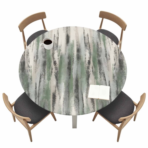 Green Black Nostalgia Pencil Touches Round Fitted Tablecloth with Elastic Edge Gradient Lines Overlay Table Cover Fit for 36"-44" Tables Waterproof Tablecloths for Dinner Camping Picnic