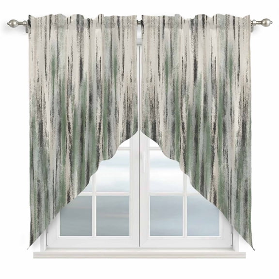 Green Black Nostalgia Pencil Touches Swag Curtain Valance for Window 2 Panels Gradient Lines Overlay Rod Pocket Small Window Swag Valances for Kitchen Bedroom Bathroom 36" W x 63" L