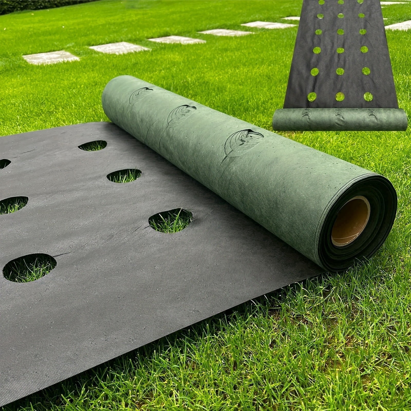 VividGarden Perforated Weed Barrier Fabric, Double-Layer Thickened, Breathable, Green, 1 pack, 32.8 ft x 3.28 ft