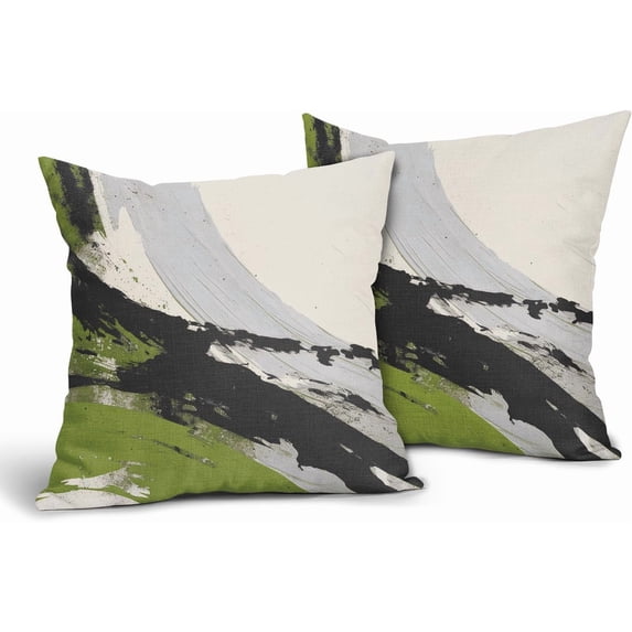 Green Black Pillow Covers 20x20 Inch Set of 2 Boho Gray and Beige Throw Pillow Covers Modern Art Outdoor Cotton Linen Square Pillowscase Cushion Covers for Sofa Couch Bedroom Living Room Decoration