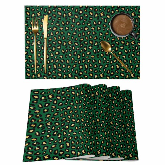 Green Black Placemats Set of 8, Elegant Modern Abstract Art Luxury Placemats for Dining Table, Place Mats for Kitchen Tabletop, Waterproof Wipeable Dining Table Mats Set