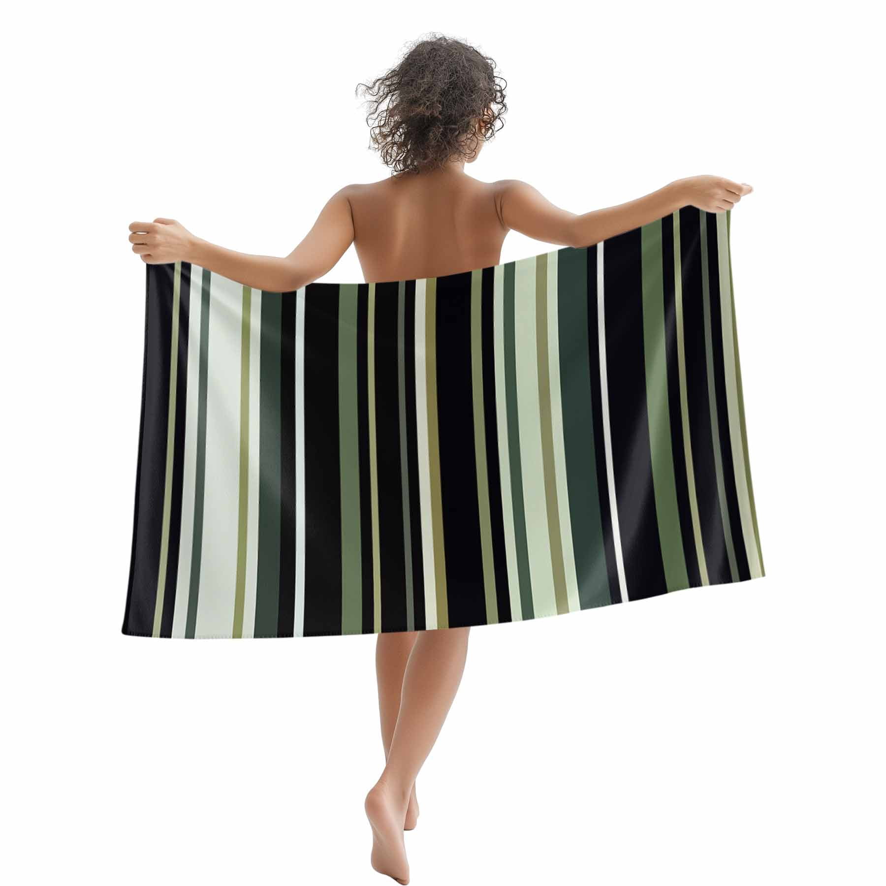 Green Black Retro Stripe Beach Towels Blanket Soft&Absorbent Quick Dry Microfiber Minimalist Geometric Pattern Pool Towels for Swimming ,Yoga, Sports, Gym, Camping,Large 30X60in,