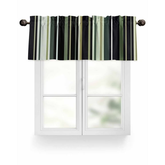 Green Black Retro Stripe Kitchen Valances for Windows Minimalist Geometric Pattern Valance Curtains&nbsp; for Kitchen /Living Room/Bedroom/ Bathroom Decor, 54"x18 " ,Rod Pocket 1 Panel,
