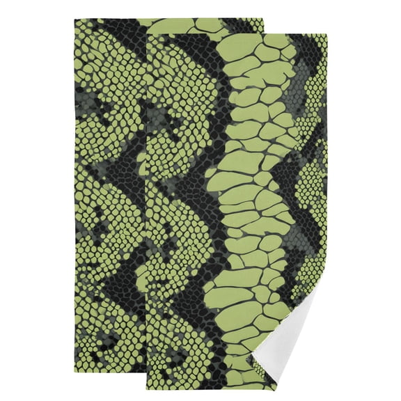 Green Black Snake Skin Hand Towel Absorbent Bath Towels for Bathroom Sports Gym 28" x 14" Set of 2