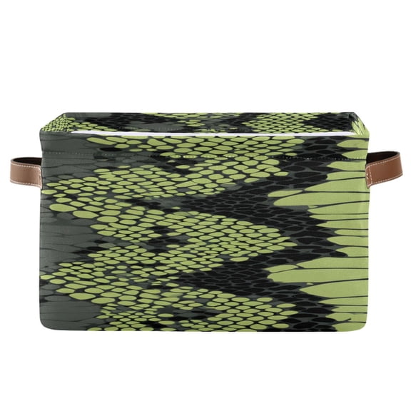 Green Black Snake Skin Square Storage Bins with Handles Collapsible Containing Box 1 Pack